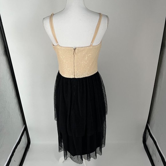 NWT Dress The Population Kady Sequin Block Print Tiered Dress in Cream Black Med - Picture 6 of 11